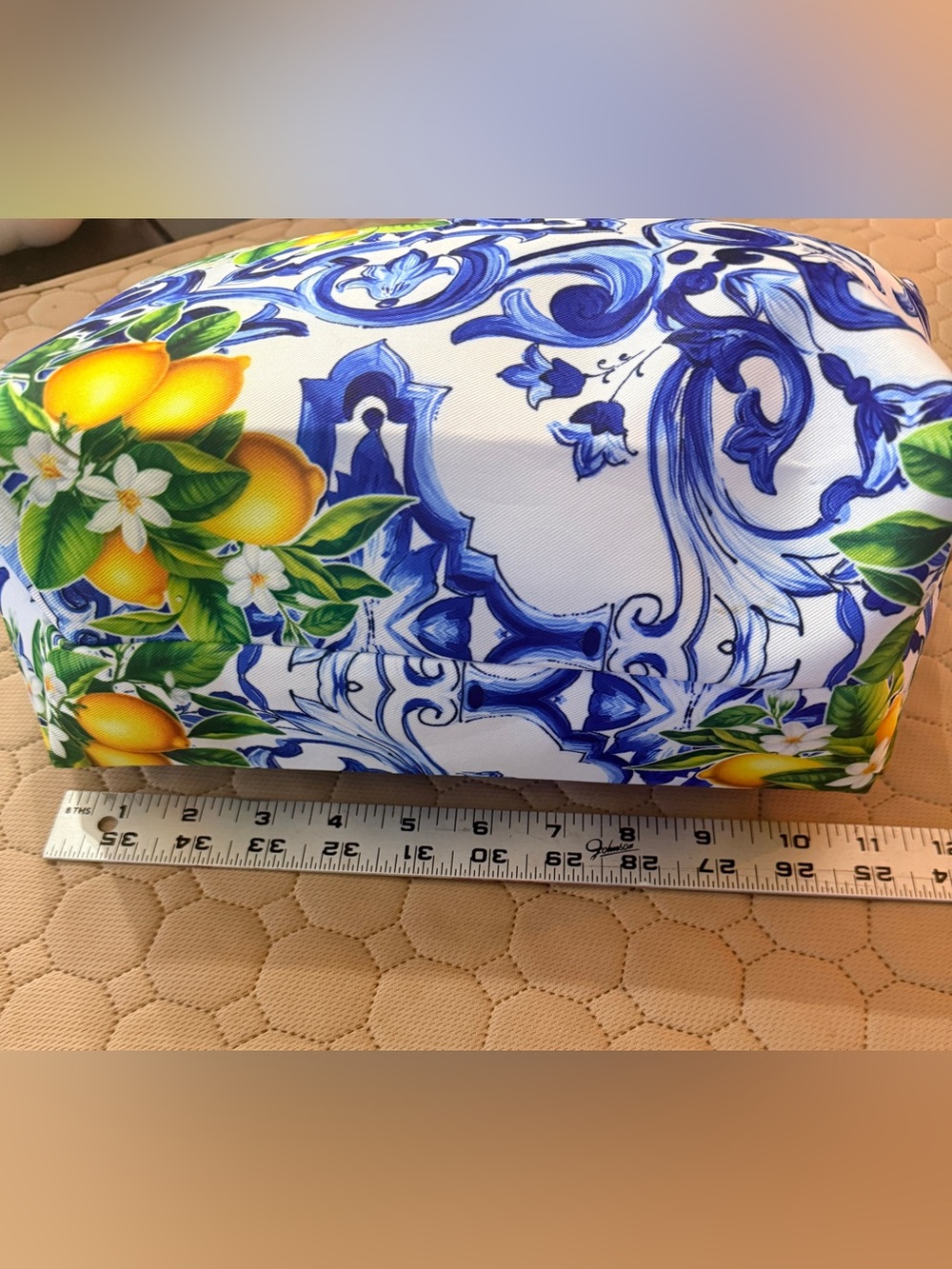 NIP Lemon & blue tile print canvas
tote with Two bamboo like handles.
Gorgeous - Picture 8 of 11